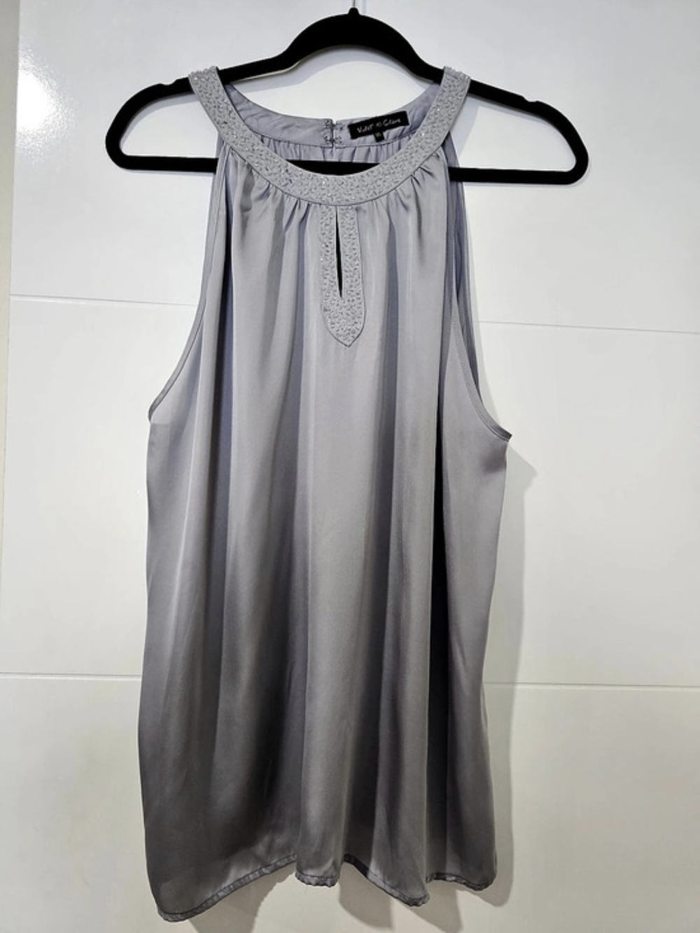 Violet & Claire Women's XL Gray Halter Top Sleeveless Beaded Neck